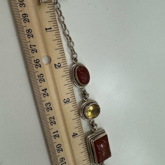 925 Sterling silver carved carnelian and faceted citrine bracelet - Picture 7 of 10